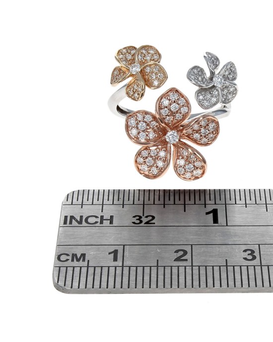 Effy 3 Tone Triple Flower Diamond Ring